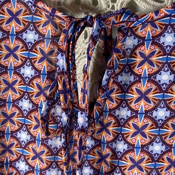 Como Vintage Womens Lace Blouse Bell Sleeve Keyhole Sheer Purple Orange Medium - Picture 4 of 10